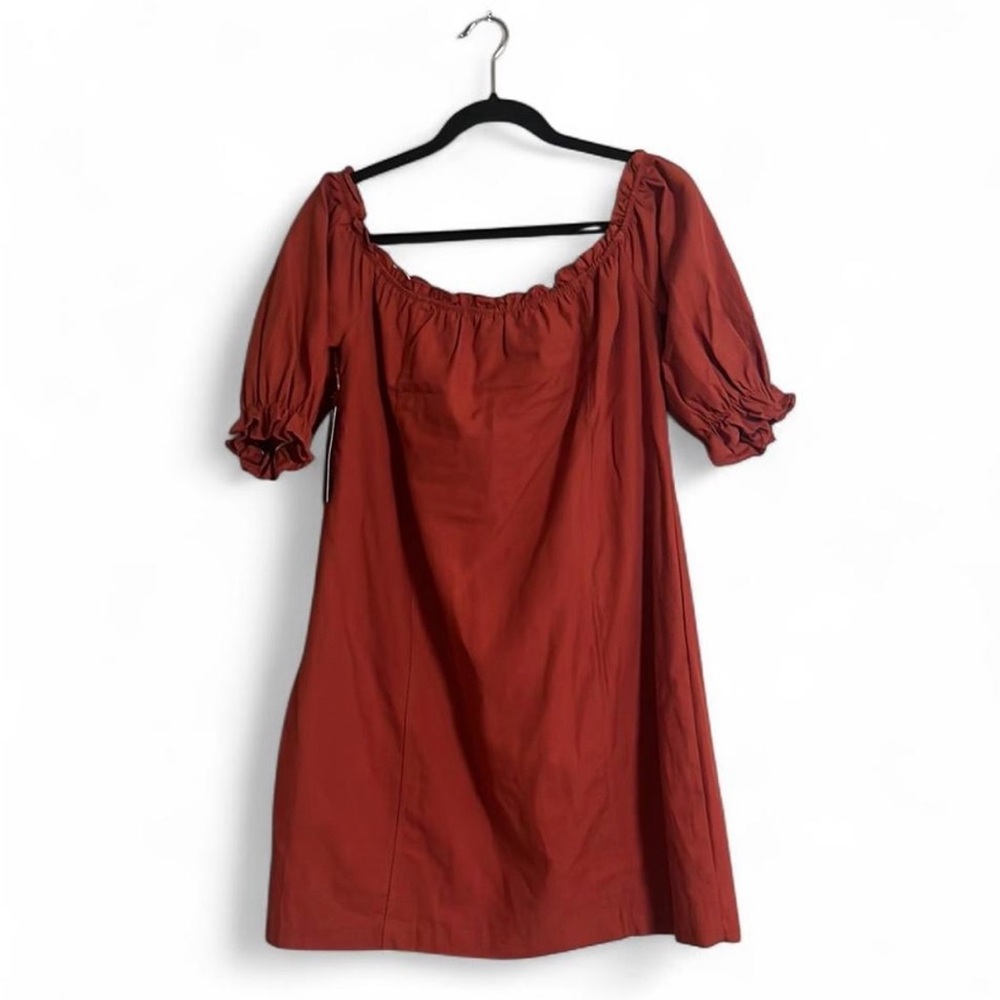 Lulus Dress Sz XL See Ya Later Terra Cotta Off-the-Shoulder Lace-Up 100% Cotton - Picture 4 of 7